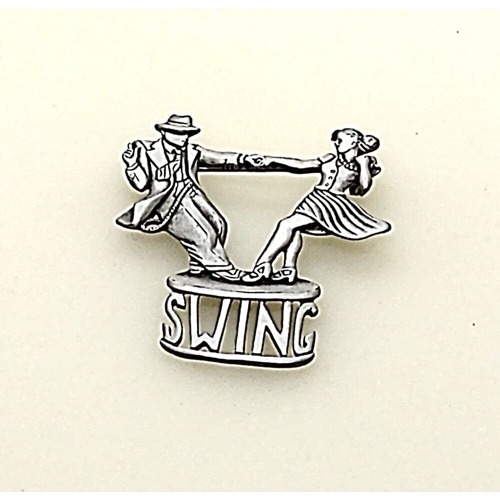JJ Silver pewter Signed "Swing" Brooch.